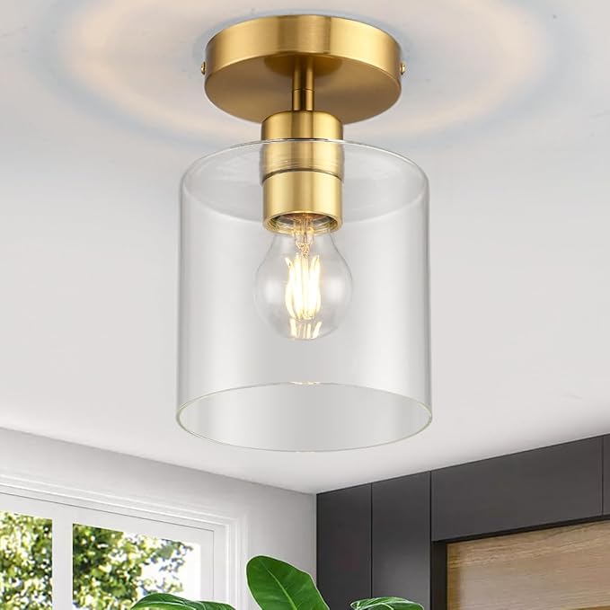 Brass Semi Flush Mount Ceiling Light,Gold Modern Fixture for Closet Hallway Entryway Light Fixture Ceiling Brass Finish 2 Pack