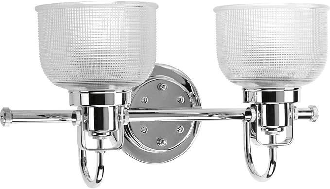 Progress Lighting 2-Light Clear Double Prismatic Glass Coastal Bath Vanity Light, Archie Collection, Indoor, P2991-15, Polished Chrome
