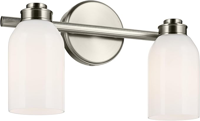 Kichler Shae 15" 2-Light Bathroom Vanity Light Fixture with White Opal Glass in Brushed Nickel for Modern Bathroom Vanity Lighting Over Mirror (15" W x 9" H), 55201NI