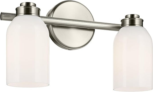 Kichler Shae 15" 2-Light Bathroom Vanity Light Fixture with White Opal Glass in Brushed Nickel for Modern Bathroom Vanity Lighting Over Mirror (15" W x 9" H), 55201NI