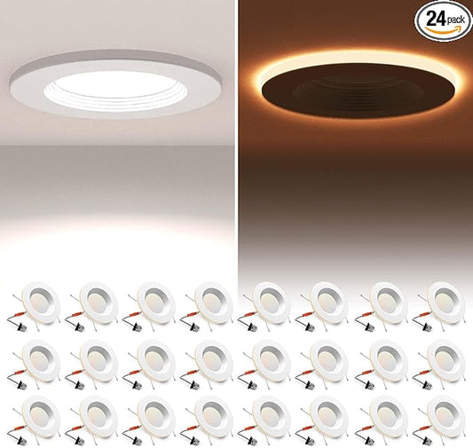 POWERASIA 24 Pack 5/6 Inch LED Can Lights with Night Light, 5CCT Retrofit Recessed Lighting Selectable 2700K-6000K Dimmable, 12W=75W, 1200LM Downlight with Metal Smooth Trim - ETL and Energy Star