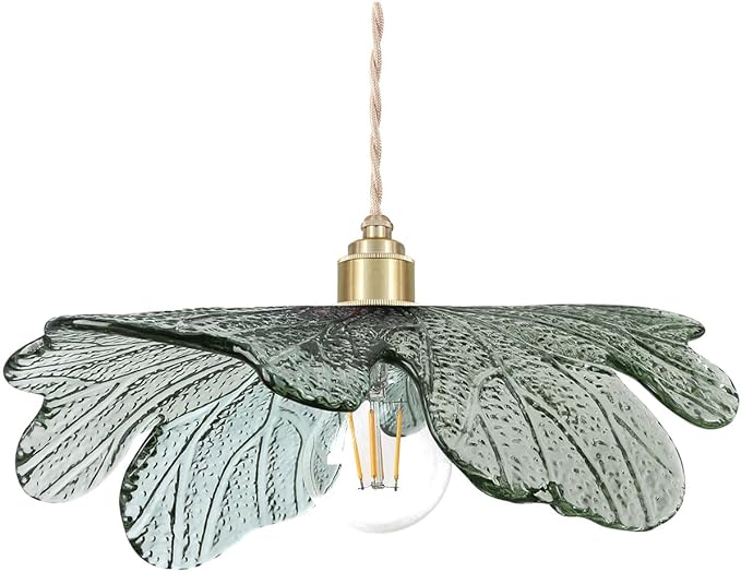 Gold Modern Brass Pendant Lights 15.74" Large Ceiling Hanging Light with Dark Green Glass Shade, Adjustable Glass Pendant Light for Dining Room Bedroom Hallway, 1-Light