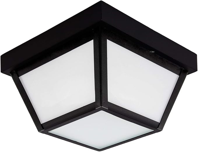 Maxxima 9" Black LED Outdoor Porch Ceiling Light Fixture - Features Frosted Lens, 3000K Warm White, 1,000 Lumens, Wet Rated, Ideal for Entryway, Patio, and Home Exterior Lighting