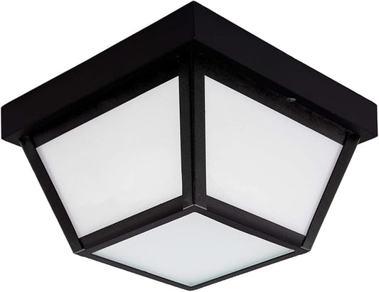 Maxxima 9" Black LED Outdoor Porch Ceiling Light Fixture - Features Frosted Lens, 3000K Warm White, 1,000 Lumens, Wet Rated, Ideal for Entryway, Patio, and Home Exterior Lighting