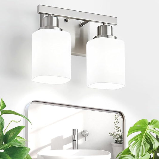 2 Light Brushed Nickel Vanity Light,Brushed Nickel Vanity Lights for Bathroom,Bathroom Light Fixtures Over Mirror,Wall Sconces for Living Room,Bedroom,Hallway(E26 Base)