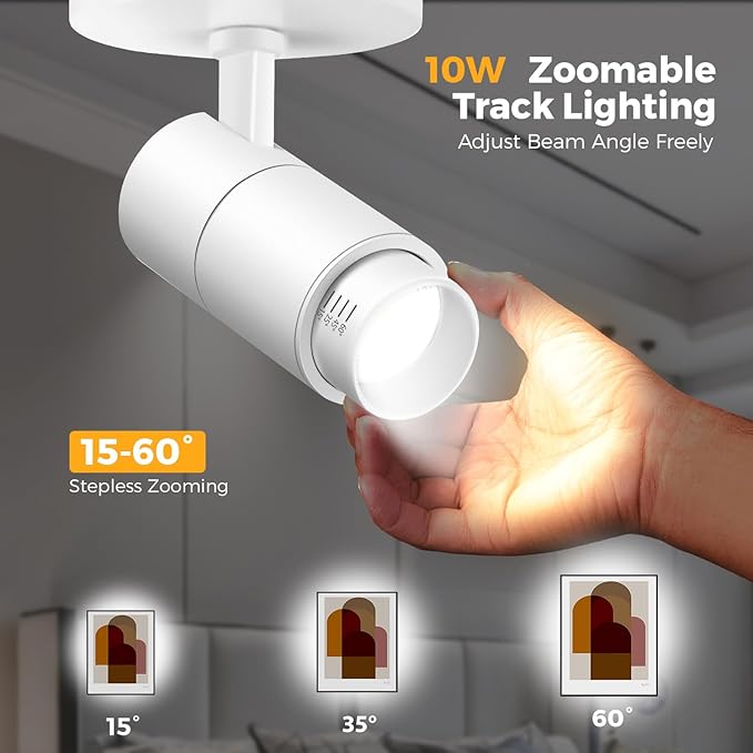 VANoopee 3-Color Zoomable Ceiling Spot Lights Indoor Flush Mount Adjustable LED Ceiling Spotlight Directional Light Fixture Dimmable Accent Light for Picture Art -CRI90 15-60° 10W 1000lm White
