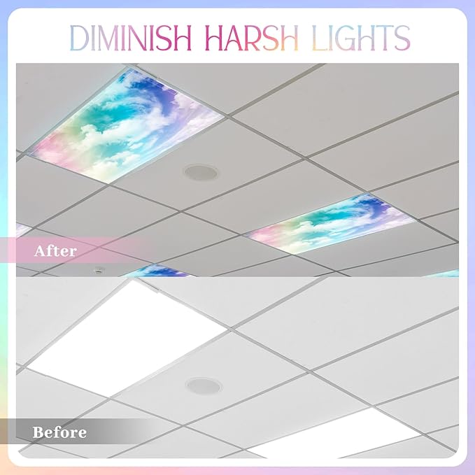 Patelai 8 Pack Fluorescent Light Covers for Classroom Ceiling 4 x 2 Feet Magnetic Light Covers Filter for Office School Drop Ceiling Supplies(Pink Sunset)