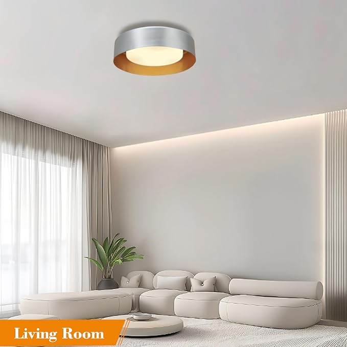 16in Ceiling Light,3-Light E26 Bulb Type,Frosted Glass Lampshape，Large Modern Flush Mount Lamp Fixture for Living Room Bedroom Kitchen Hallway Foyer, Silver Gray