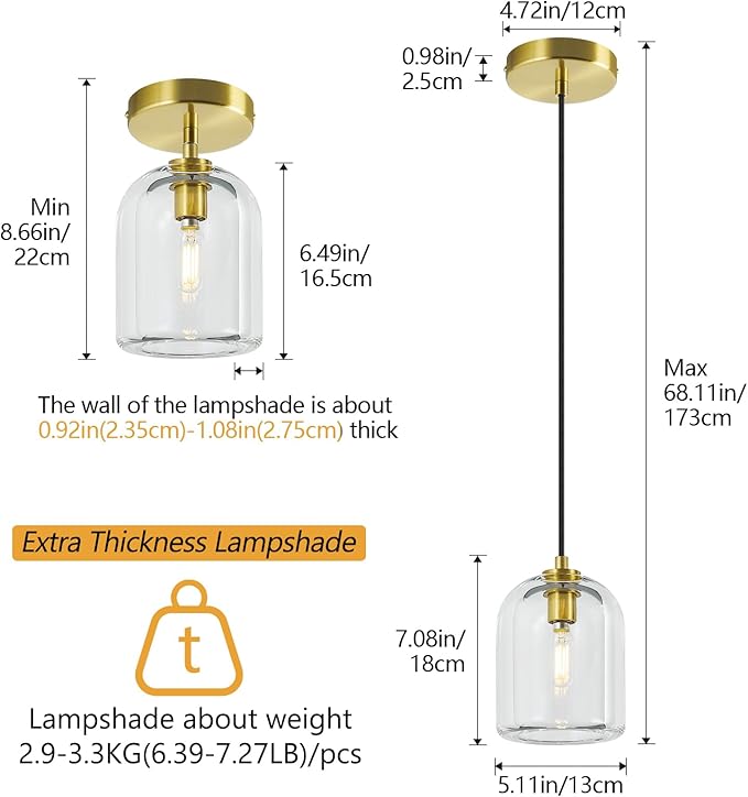 Modern Gold Pendant Lights Kitchen Island Ceiling Chandelier Indoor Crystal Hanging Light Fixtures for Dining Room Kitchen Living Room Bedroom（2Pack）