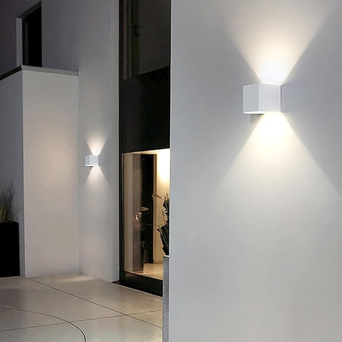2 PCS 12W Outdoor Sconces Wall Lights LED Exterior/Interior Up and Down Lights IP65 Waterproof Modern Outdoor Lighting Fixtures Square Aluminum Exterior Wall Mount Light White 4000K Natural Lights