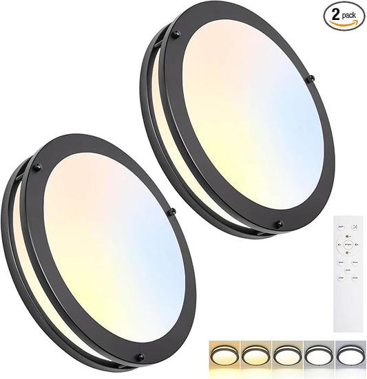 OOWOLF 13.01inch LED Flush Mount Ceiling Light Fixture Remote Dimmable Brushed Nickel, Easy Install LED Ceiling Lamp Without Flicker, Super Bright 36W 3600LM Warm to White Light 2700K to 6500K 2-Pack