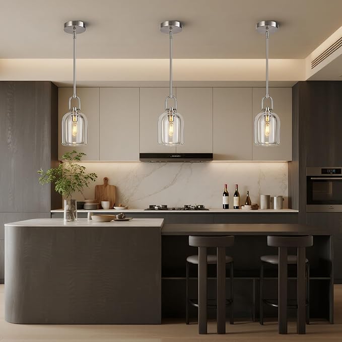 Modern Nickel Pendant Lights Kitchen Island Ceiling Chandelier Indoor Thick Crystal Hanging Light Fixtures for Kitchen Living Room Dining Room Bedroom（1Pack）