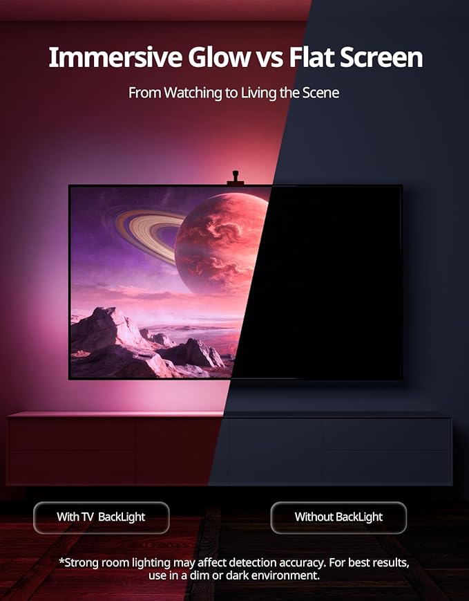 Ailofy Smart LED Backlight with Camera for 55-70 inch Screens, 12.48ft LED Strip Lights Sync to Screen & Music, Color Changing Lights Compatible with Alexa & Google Assistant, App Control