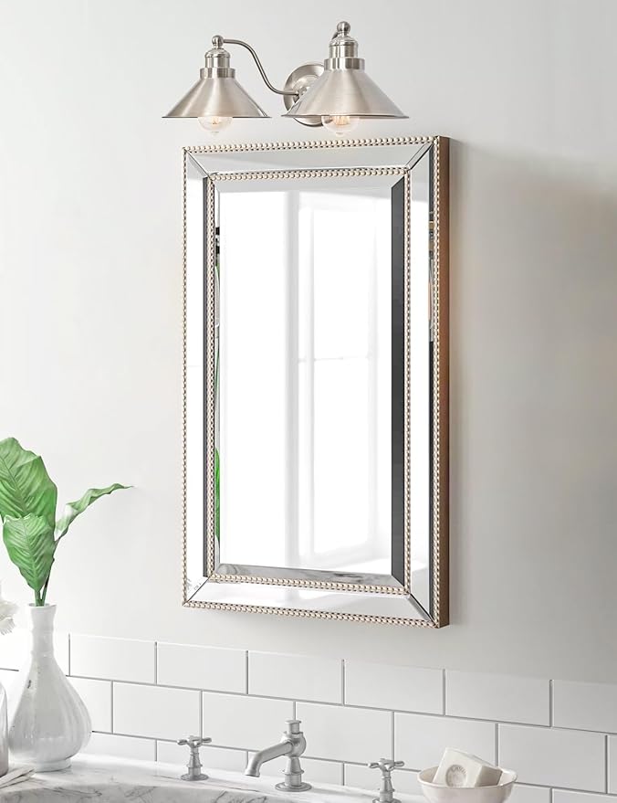 Kira Home Welton 19" 2-Light Modern Farmhouse Vanity Light with Dual Funnel Shades, Industrial Silver Wall Sconce Bathroom Light, Brushed Nickel Finish