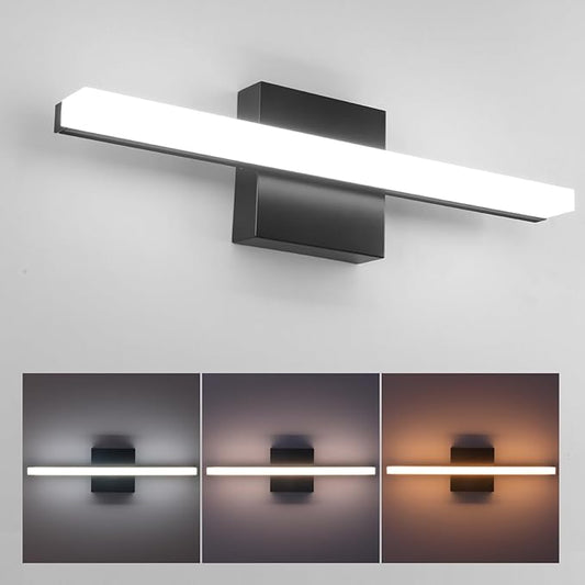 LED Bathroom Vanity Light 16in 3 Color Temperature Over Mirror Lighting Fixture Modern Indoor Black Wall Sconce Adjustable Lighting Color 3000K/ 4000K/ 5000K