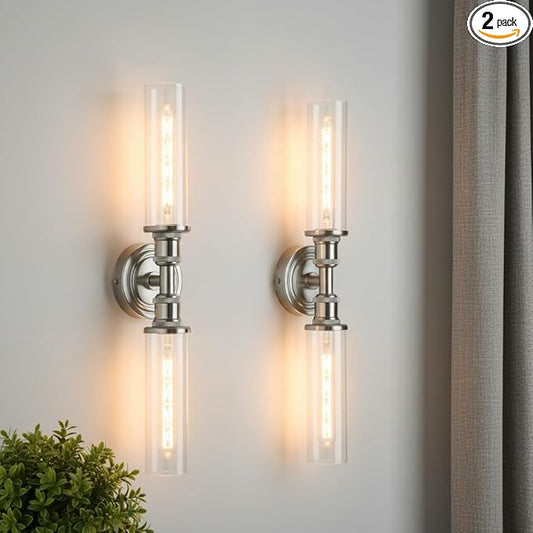 Ken & Ricky 24In Brushed Nickel Wall Sconces Set of Two,Bathroom Vanity Light Fixtures, Sconces Wall Decor Set of 2,Modern Wall Lighting for Mirror Living Room Bedroom Hallway