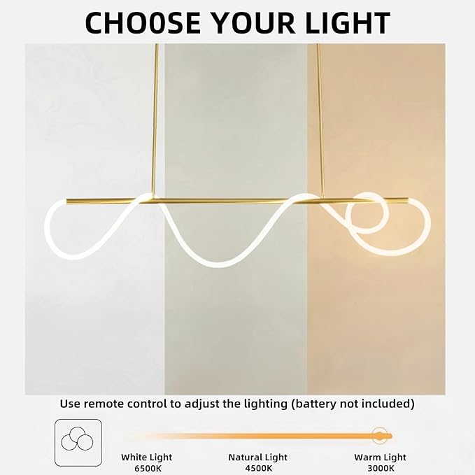 47" Pendant Lights Kitchen Island, 21W LED Dimmable Chandelier with Remote Control, Aluminum Linear Hanging Light Fixture for Dining Room Kitchen Island Bar (Gold, 47 in)