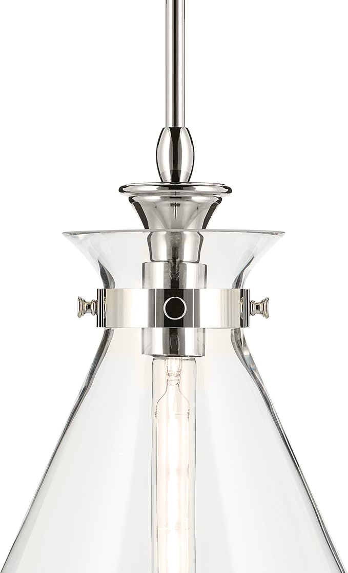 Kichler Laria 1-Light Pendant, Updated Traditional Light, Sloped Ceiling Compatible, for Kitchen with Clear Glass in Polished Nickel (19.75" x 16"), 52775PNCLR