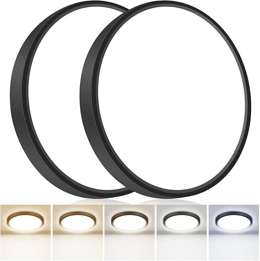 hepside 2Pack 12Inch LED Flush Mount Ceiling Light Fixture 5CCT 24W 2800LM Closet Light Fixture,Small Round Slim Surface Ceiling Lamp for Hallway,Bathroom,Bedroom,Kitchen,Interior