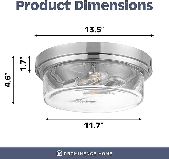 Prominence Home Madalyn 13" Brushed Nickel Flush Mount Clear Square Glass Drum Ceiling Light - 51536-01