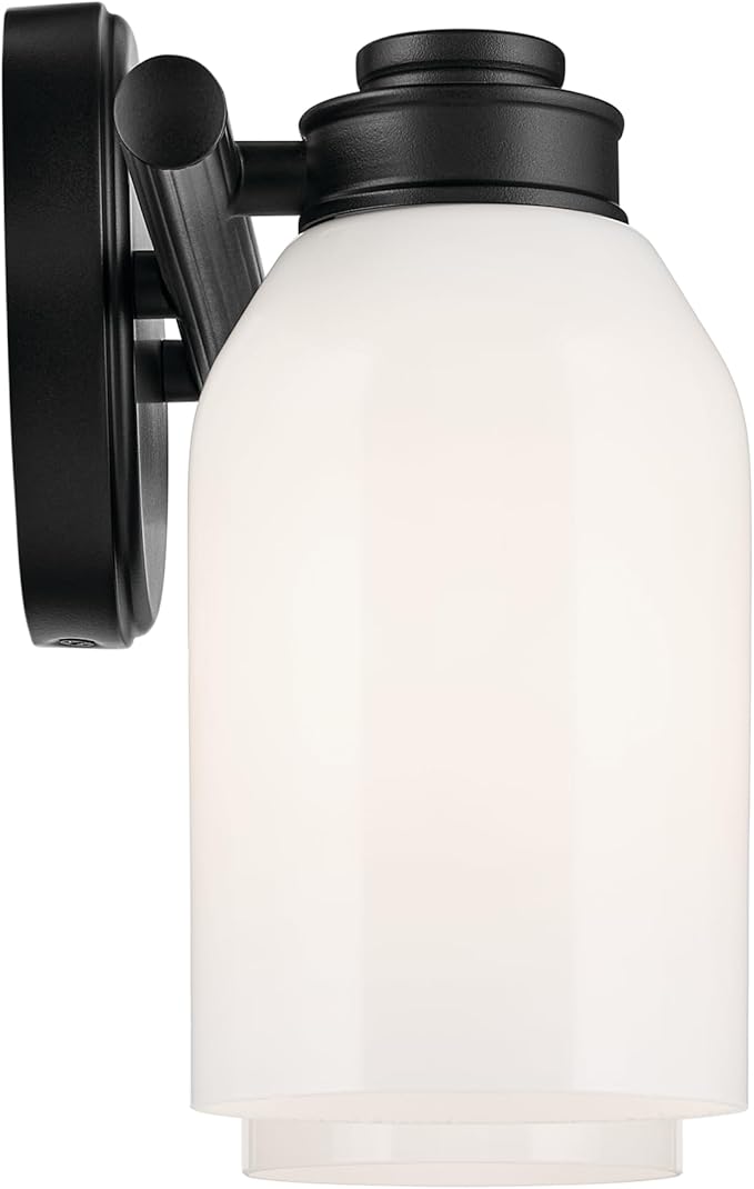 Kichler Shae 15" 2-Light Bathroom Vanity Light Fixture with Cased Opal Glass in Black, Modern Coastal Style for Mirror, Powder Room, Bathroom Lighting (15" W x 9" H), 55201BK