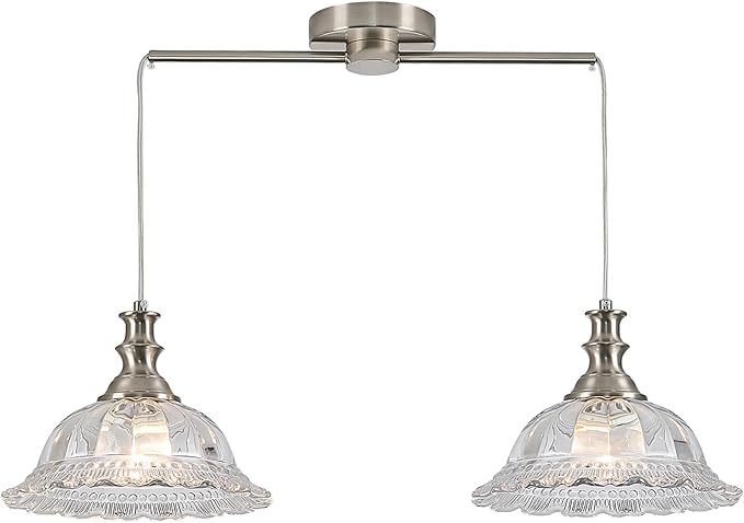HDDFL 2 Light Pendant Light Fixtures Modern Glass Hanging Lights with Adjustable Cord for Kitchen Island Dining Room Living Room Hallway Brushed Nickel Metal