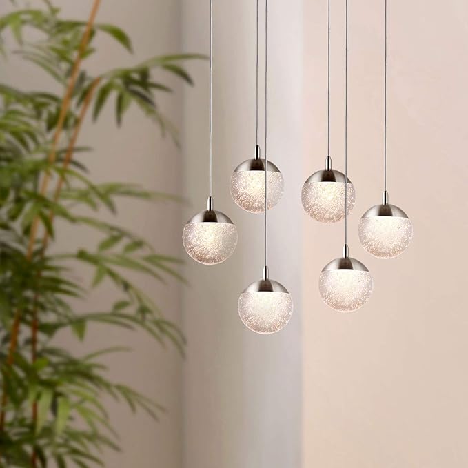contec development Galaxy 6 Mini Pendant Crystall Ball Lighting Nickel - LED Hanging Light Fixture: Kitchen Island, Bar, Foyer - Cluster Pendants - Dimmable, Adjustable Wire, Lamp Bulb Included