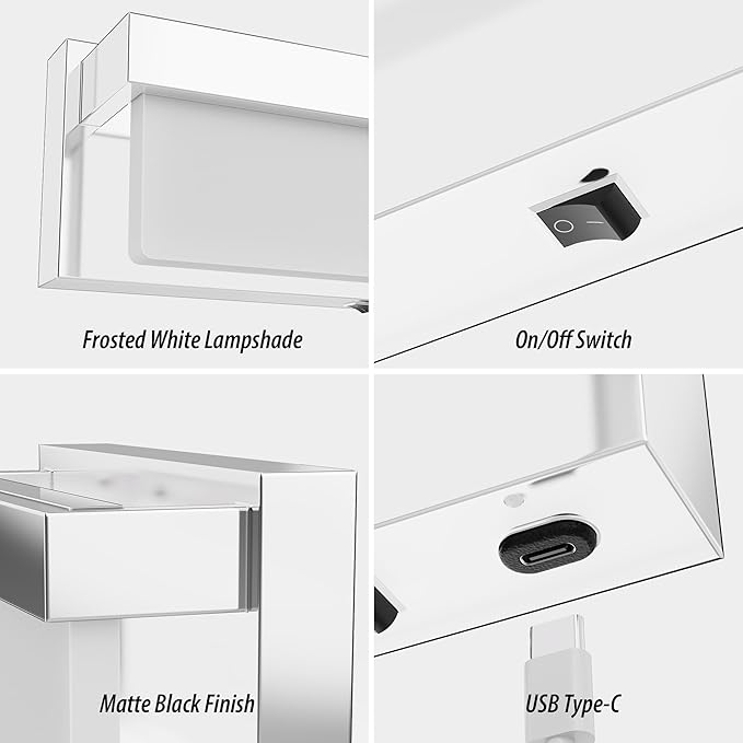 Battery Wall Sconce Chrome Wall Light with On/Off Switch 8 inch LED Wall Lamp Acrylic Lampshade 3CCT Sconce Wall Lighting