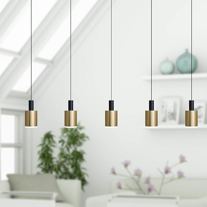Virgo 5 Mini Pendant Lighting Black-Brass - LED Hanging Light Fixture for Kitchen Island, Bar, Foyer - Cluster Pendants - Dimmable, Adjustable Wire, Lamp Bulb Included