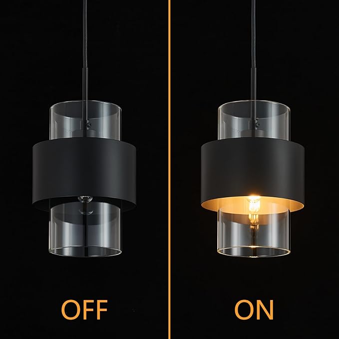 Modern Black Pendant Lighting Indoor Kitchen Island Pendant Light Glass Shade Ceiling Light Fixtures for Bedroom Dining Room Living Room(2-Pack)