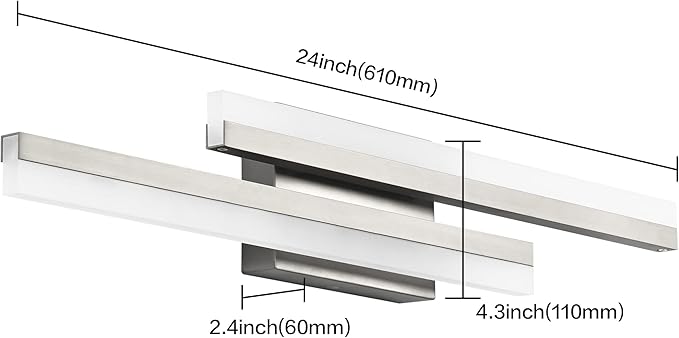 PRESDE 24 Inch LED Bathroom Vanity Light Bar, Modern Brushed Nickel Wall Lighting Fixture Over Mirror