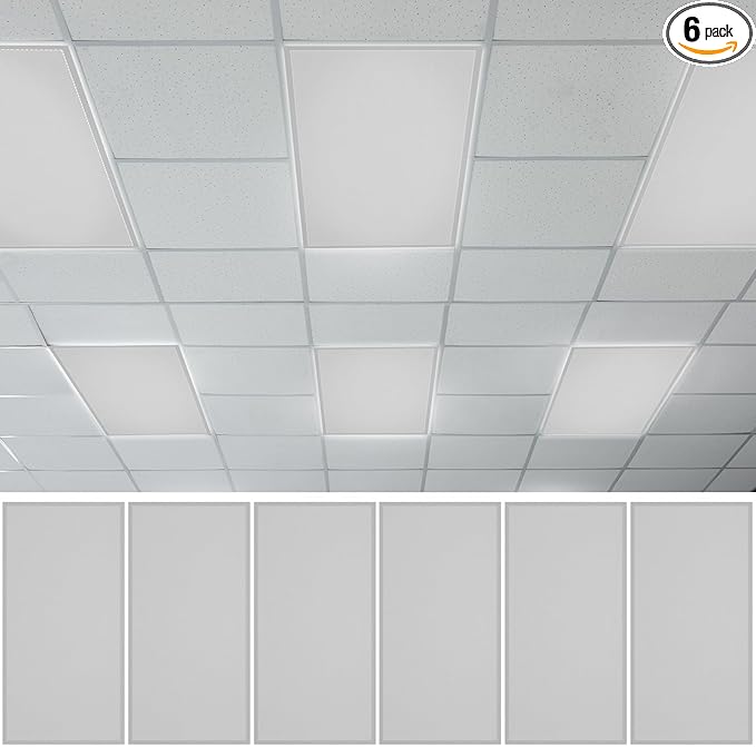 QOUBAI 6 Pcs Fluorescent Light Covers with 60 Magnets,4 x 2 Ft Magnetic Light Filters Fluorescent Lights Shade Easy Install for Classroom Office Library Hospital Home Ceiling Gray