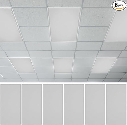 QOUBAI 6 Pcs Fluorescent Light Covers with 60 Magnets,4 x 2 Ft Magnetic Light Filters Fluorescent Lights Shade Easy Install for Classroom Office Library Hospital Home Ceiling Gray