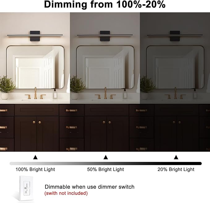 Vanity Light for Bathroom Lighting Fixtures Over Mirror 24 Inch Dimmable 5CCT Modern Vanity Lights Black Bathroom Light Bar Bath Wall Sconce 18W