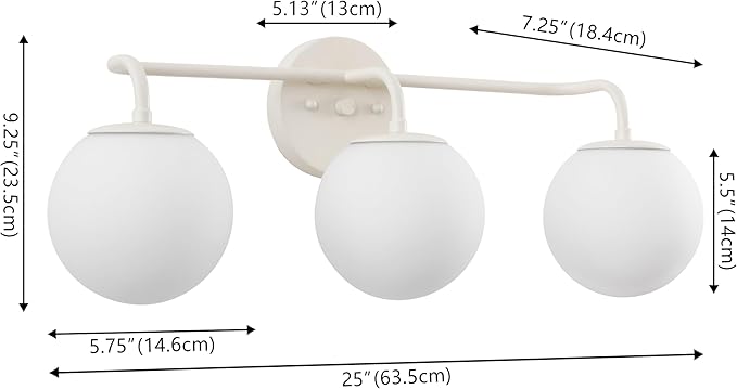 JONATHAN Y 25" Almond Modern Globe Wall Sconce Vanity Light for Bathroom, White Frosted Glass Shade, Midcentury Parisian Bistro Wall Lamp, LED Bulb Included (JYL3536C)