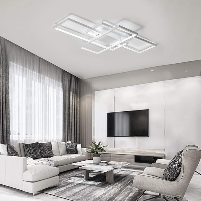 Jaycomey Ceiling Light,Modern LED Ceiling Lamps with 3 Squares,75W Cool White Acrylic Flush Mount Ceiling Lights Fixtures for Kitchen Dining Living Room Study,6000K,White