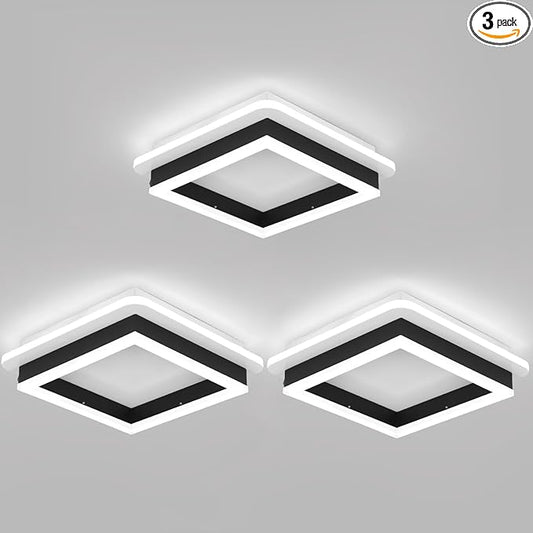 CANEOE 3 Packs Square Flush Mount Ceiling Light, 6000K Black Modern LED Ceiling Light Fixture, Minimalist Hallway Lighting Fixture Ceiling Lamp for Hallway Entryway Bedroom Balcony (Black)