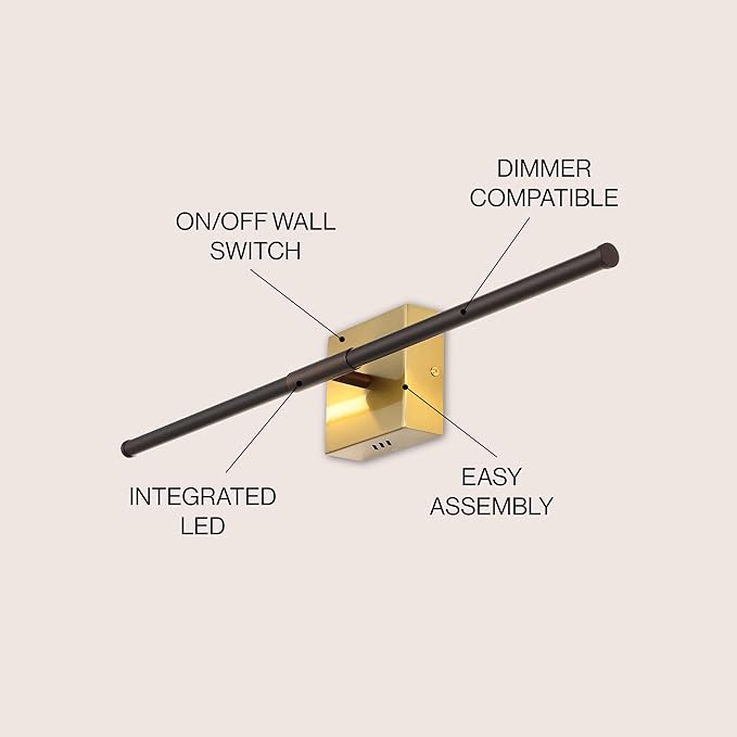 JONATHAN Y 28" Oil Rubbed Bronze/Brass Gold Modern Dimmable Integrated LED Wall Sconce, Metal Vanity Light for Bathroom Mirror Bedroom Hallway, Sleek Hardwired Wall Lamp Fixture, 3000K (JYL7022F)