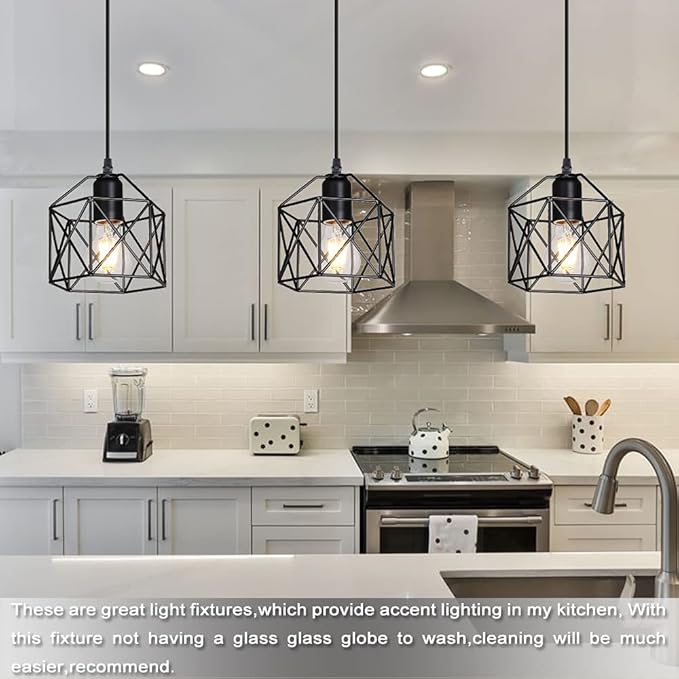 1-Light Vintage Hanging Light Pendant Light Fixture Farmhouse Basket Cage Hanging Ceiling Light with Metal Caged for Kitchen Island Dining Restaurant Room Hallway Hotel Bar…