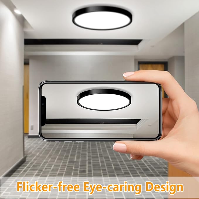 LED Flush Mount Ceiling Light Fixture, 9inch Modern Black Light, 18W 5000K, Low Profile Slim Flat Surface Lights for Bedroom Kitchen Hallway Laundry Stairwell Basement Closet