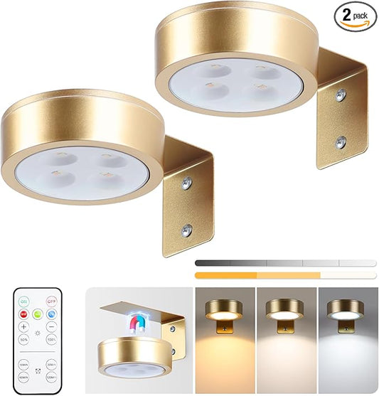 KELUOLY 2-Pack Picture Light Battery Operated Painting Lights for Wall, Magnetic LED Display Art Light with Remote, Dimmable and Timer Portrait Light for Art Frame Artworking, Wall Decor Puck Light