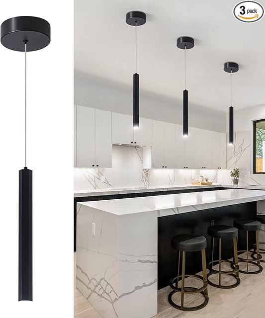 3 Color Changeable Pendant Light,18W Kitchen Island Pendant Lights, 3 Pack Modern Black Mini LED Lighting Fixtures with Clear Bubble Shades for Bathroom Dining Room Living Room
