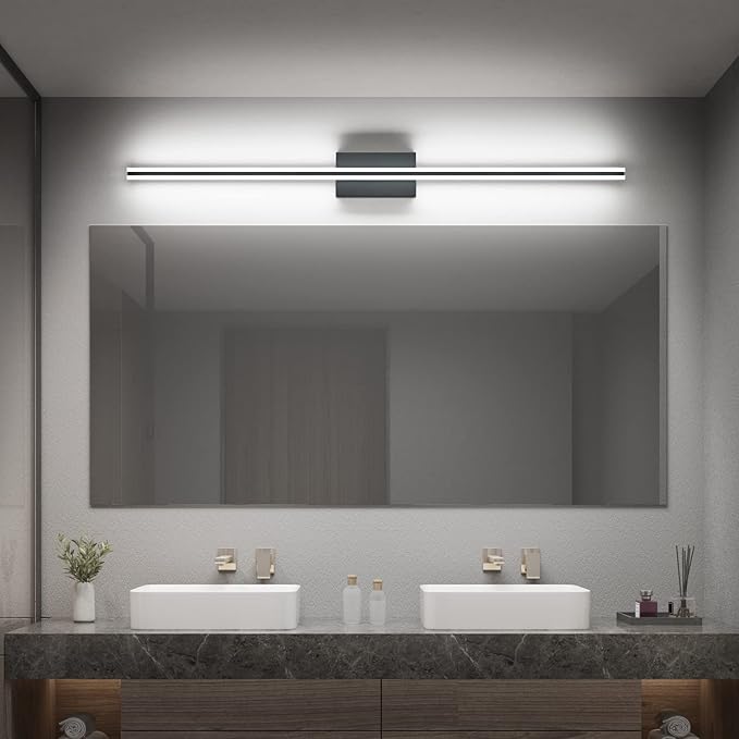 SOLFART Bathroom Lights Over Mirror Matte Black Dimmable Modern LED Vanity Lighting Fixtures 48 Inch 30W Bathroom Vanity Light