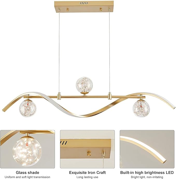 homary 40.2" Dimmable Kitchen Island Lighting, Gold 4-Light Dining Room Light Fixture Over Table Linear LED Chandelier Island Lights for Kitchen