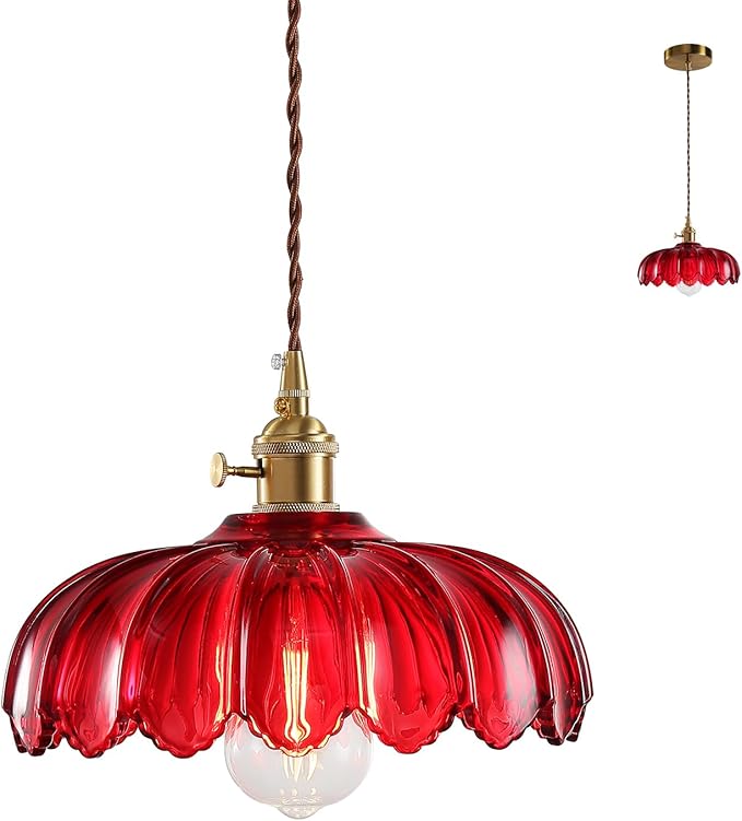 XZHGCEE Vintage Pendant Light Fixtures: Red Pendant Lights Kitchen Island, Glass Pendant Light, Modern Chandelier Pendant Red Light Fixture for Bedroom, Dining Room