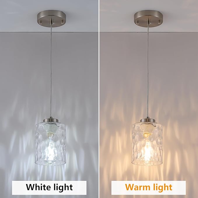 MWZ Brushed Nickel Pendant Lights Kitchen Island 3 Pack, Modern Hanging Kitchen Pendant Lighting Over Sink with Hammered Glass Shade,Small Chandeliers Fixtures Adjustable Cord Hanging Lighting