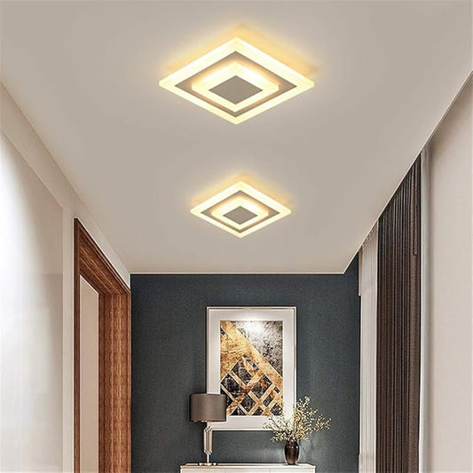 RUNNUP Acrylic Unique Minimalist Ceiling Lamp Minimalist Led Flush Mount Ceiling Light for Dining Hallway Living Kitchen Bedroom Room Kitchen Island Office,White-Square-Warm Light