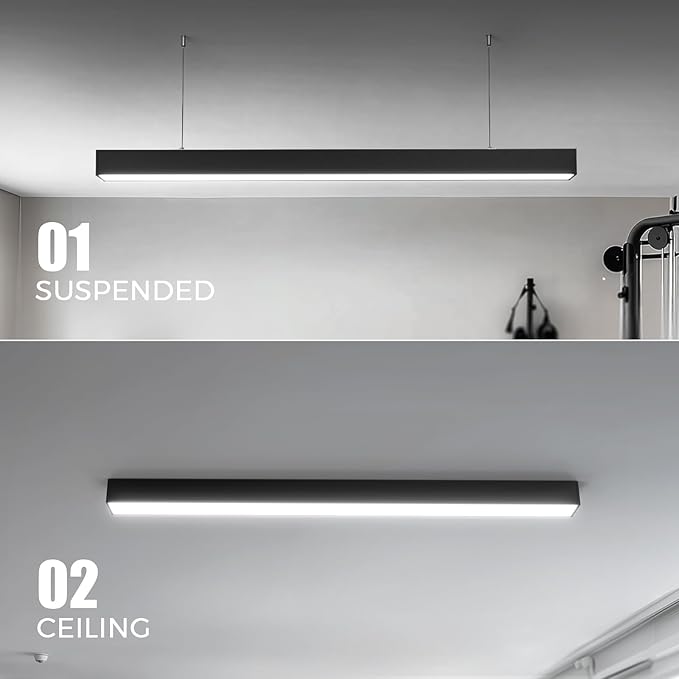Barrina 7566 Remote Series LED Linear Light Fixture with Remote, 2nd-Generation, 4FT 50W Seamless Connection, 3000K-6000K Color Changing, Dimmable Office Shop Lighting Fixture, Black, 4 Packs