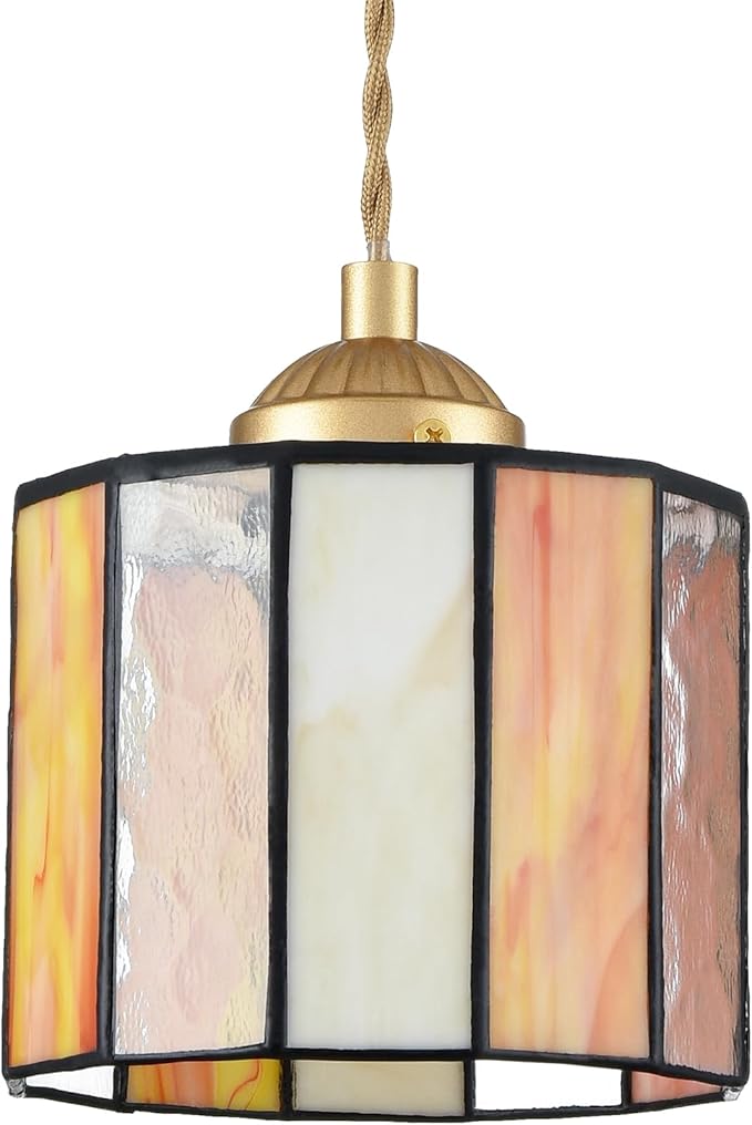 Tiffany Style Pendant Light Hanging Lamp 5.5-Inch Stained Glass Pendant Light Fixture Vintage Cylinder Tiffany Pendant Lighting for Kitchen Island Hallway Dining Room Office Home