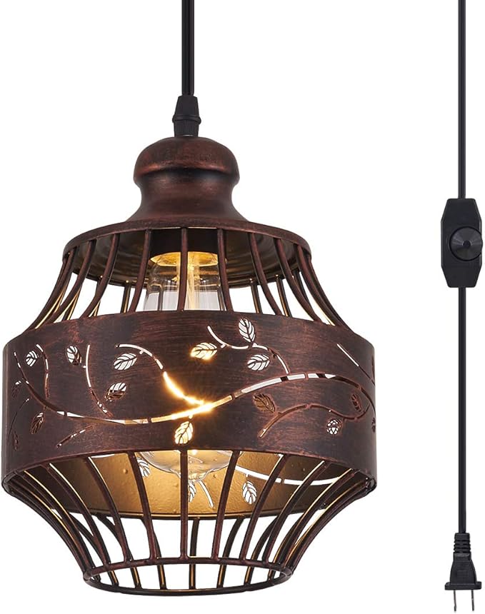 YLONG-ZS Vintage Hanging Lamp Plug in Pendant Lights,Hanging Lights with Plug in 16Ft Cord Dimmable for Bedroom, Living Room